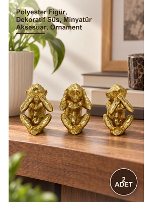 Yenilig 2 Adet Polyester 3 Maymun 019-803 – Polyester Figür, Dekoratif Süs, Minyatür Aksesuar, Ornament