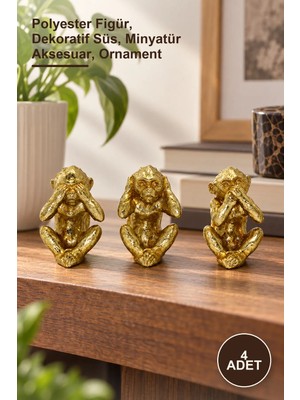 Yenilig 4 Adet Polyester 3 Maymun 019-803 – Polyester Figür, Dekoratif Süs, Minyatür Aksesuar, Ornament