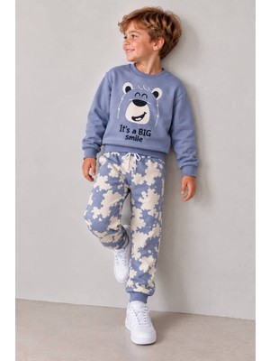 Yiğit Butik Erkek Çocuk Ayıcık Baskılı Sweatshirt Desenli Jogger Pantolon Alt Üst Takım