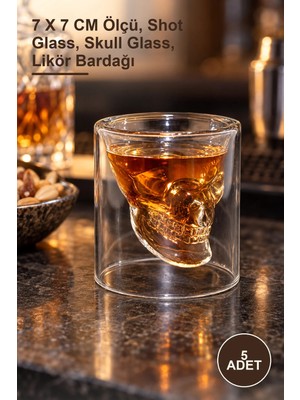 Yenilig 5 Adet Kurukafa Tasarımlı Içki Bardağı – 7 x 7 cm Ölçü, Shot Glass, Skull Glass, Likör Bardağı
