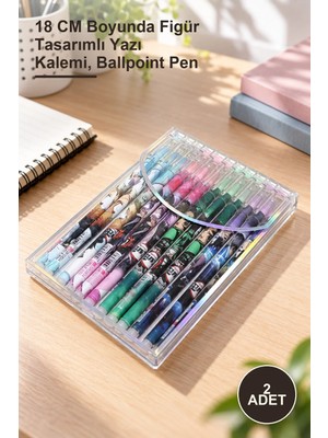 Yenilig 2 Adet Anime Figürlü Tükenmez Kalem – 18 cm Boyunda Figür Tasarımlı Yazı Kalemi, Ballpoint Pen