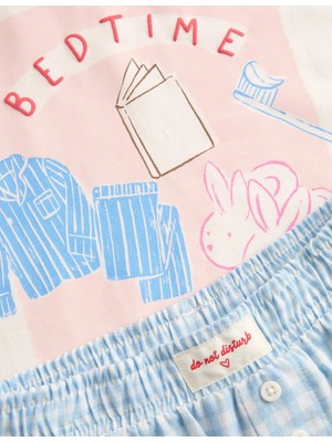 Marks & Spencer Saf Pamuklu Bedtime Club Baskılı Pijama Takımı (1-8 Yaş)