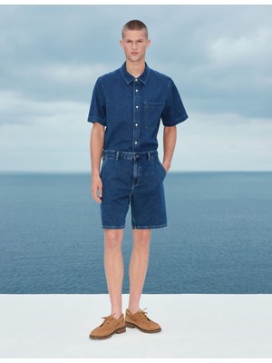 Marks & Spencer Saf Pamuklu Denim Kısa Kollu Gömlek
