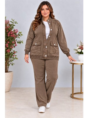 Cedy Denim Cedy Denım Kadın Beli Lastikli Kordon Ayarlamalı Parça Boya Geniş Paça Ceketli Eşofman Takımı C7140