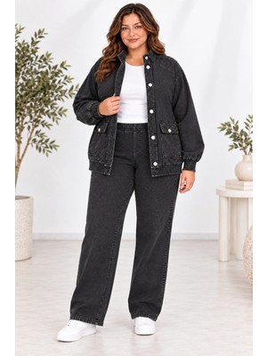 Cedy Denim Cedy Denım Kadın Beli Lastikli Kordon Ayarlamalı Parça Boya Geniş Paça Ceketli Eşofman Takımı C7140