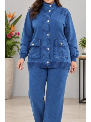 Cedy Denim Cedy Denım Kadın Beli Lastikli Kordon Ayarlamalı Parça Boya Geniş Paça Ceketli Eşofman Takımı C7140