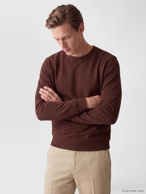 Lc Waikiki Yeni Sezon Kahverengi Bisiklet Yaka Erkek Triko Sweatshirt