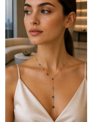 Monalisa Home Lüks Zirkon Taşlı Figürlü Gösterişli  Y Kolye
