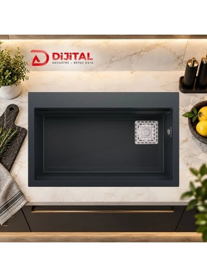 Real Stone Likya 75,5X47 cm Siyah Granit Mutfak Eviyesi