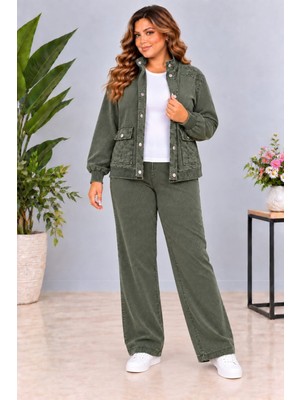 Cedy Denim Cedy Denım Kadın Beli Lastikli Kordon Ayarlamalı Parça Boya Geniş Paça Ceketli Eşofman Takımı C7140