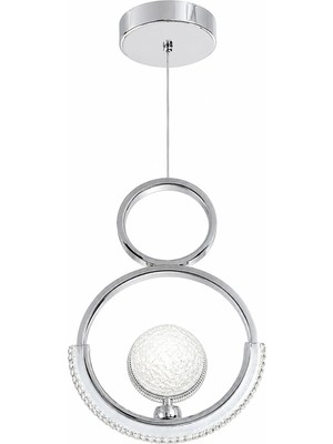 Verona Modern Krom LED Sarkıt Avize Kristal Taşlı Tekli Halka Avize Gün Işığı Beyaz Sarı 3 Renkli