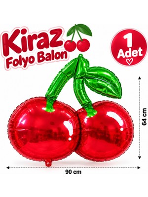 Bkmc Kiraz Folyo Balon 90X64 cm 1 Adet Büyük Kiraz Balonu Doğum Günü Parti Süsü Dekorasyon Folyo Balon Doğum Günü Parti Seti Süsü