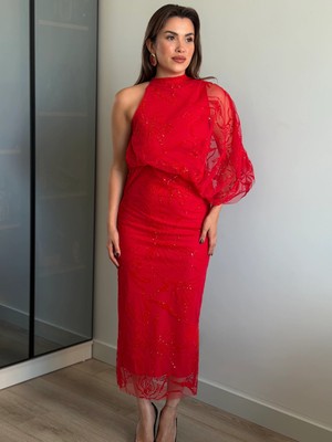 Roupas Collection Scarlet Tek Kol Elbise