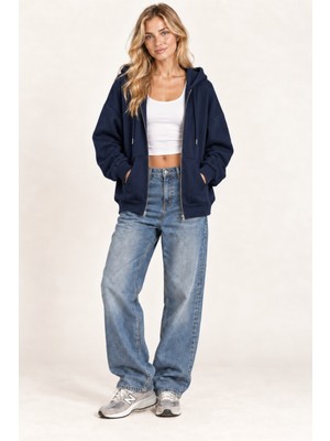 Tarz Cool Unisex Oversize Fermuarlı Kapüşonlu Sweatshirt – 3 Iplik Şardonlu