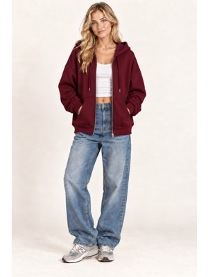 Tarz Cool Unisex Oversize Fermuarlı Kapüşonlu Sweatshirt – 3 Iplik Şardonlu