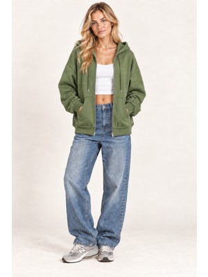 Tarz Cool Unisex Oversize Fermuarlı Kapüşonlu Sweatshirt – 3 Iplik Şardonlu