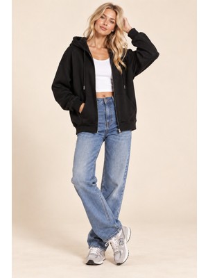 Tarz Cool Unisex Oversize Fermuarlı Kapüşonlu Sweatshirt – 3 Iplik Şardonlu