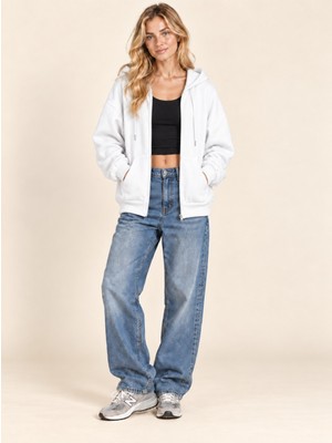 Tarz Cool Unisex Oversize Fermuarlı Kapüşonlu Sweatshirt – 3 Iplik Şardonlu