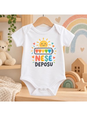 Igıgı Collection Neşe Deposu Baskılı %100 Pamuk Beyaz Unisex Bebek Zıbın