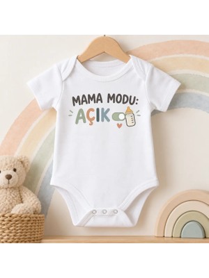 Igıgı Collection Mama Modu Açık Baskılı %100 Pamuk Beyaz Unisex Bebek Zıbın