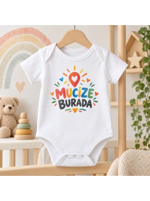 Igıgı Collection Mucize Burada Baskılı %100 Pamuk Beyaz Unisex Bebek Zıbın