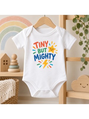 Igıgı Collection Tiny But Mighty Ingilizce Baskılı %100 Pamuk Beyaz Unisex Bebek Zıbın