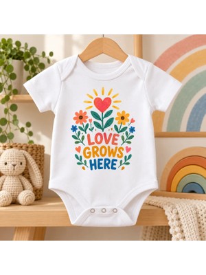Igıgı Collection Love Grows Here Ingilizce Baskılı %100 Pamuk Beyaz Unisex Bebek Zıbın