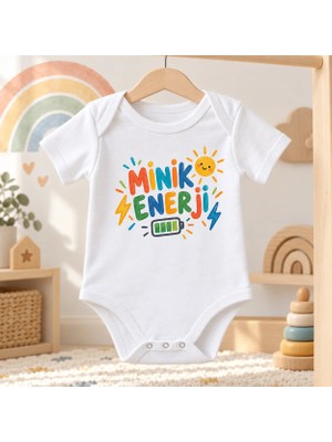 Igıgı Collection Minik Enerji Baskılı %100 Pamuk Beyaz Unisex Bebek Zıbın
