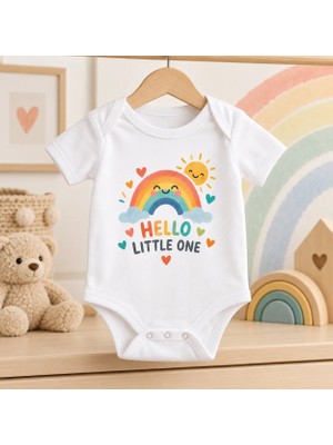 Igıgı Collection Hello Little One Ingilizce Baskılı %100 Pamuk Beyaz Unisex Bebek Zıbın