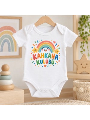 Igıgı Collection Kahkaha Kulübü Baskılı %100 Pamuk Beyaz Unisex Bebek Zıbın