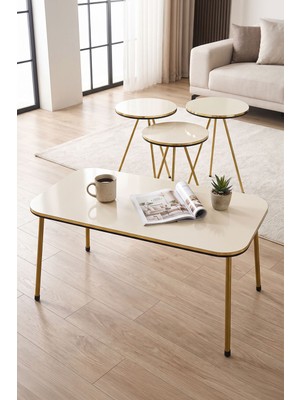 Ny Joy Gold Metal Düz Ayak 4'lü Sehpa Krem