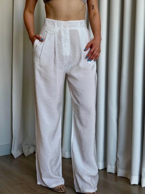 Roupas Collection Yüksek Bel Beyaz Pantolon