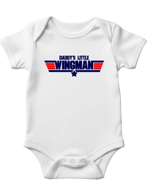 Igigi Collection Igıgı Daddy's Little Wingman Yazı Baskılı %100 Pamuk Kısa Kollu Beyaz Unisex Bebek Zıbın