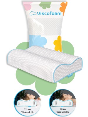 Çift Taraflı Yüksek Boyun Destekli Ortopedik Yastık Visco Yastık - 55 x 35 x 12-11 cm