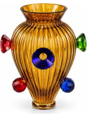 I Love Home Glass Jewel Renkli Kristal Taş Detaylı Cam Vazo 30 cm Amber