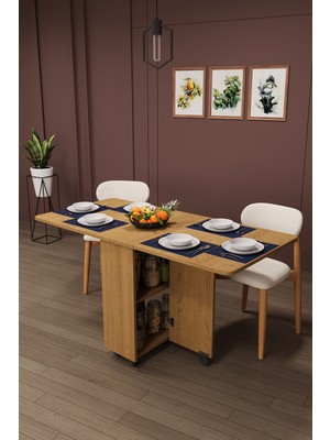 Asra Trend Lüks Katlanır Mutfak Yemek Masası %100 Mdf Pratik Raflı Çalışma Masası KM16