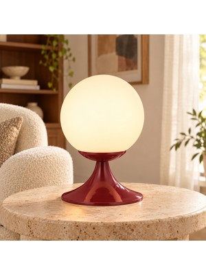 Apliqa Esfera Bordo Beyaz Camlı Modern Masa Lambası, Salon Oturma Odası Yatak Odası Dekoratif Abajur