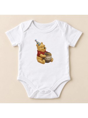 Igigi Collection Igıgı Collection Parti Ayısı Baskılı %100 Pamuk Kısa Kollu Unisex Bebek Zıbın