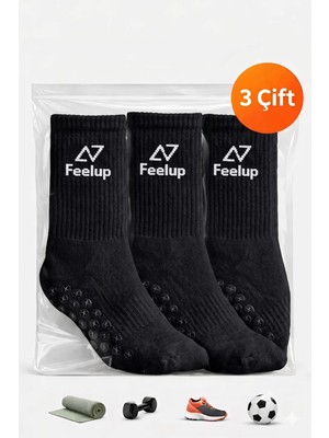 Feelup 3 Çift Kaydırmaz Taban Futbol ve Halı Saha Çorabı Beyaz - Yoga, Pilates Uyumlu Dikişsiz