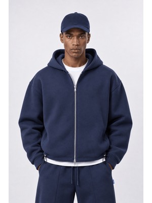 Respire Erkek Lastik Detaylı Panda Oversize Zip Lacivert