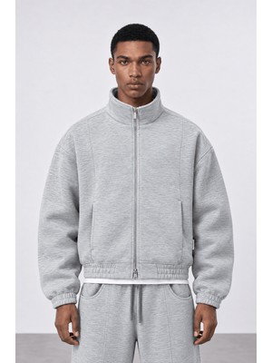 Respire Erkek Crop Fit Panda Oversize Zip Gri Melanj