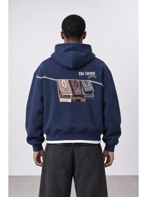 Respire Erkek Carpet Patch Detaylı Oversize Hoodie Lacivert