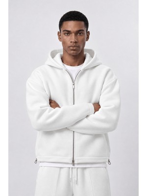 Respire Erkek Lastik Detaylı Panda Oversize Zip Ekru