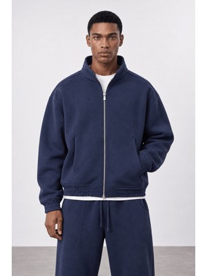 Respire Erkek Crop Fit Panda Oversize Zip Lacivert