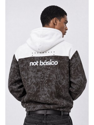 Respire Erkek Not Básico Baskılı Yıkamalı Oversize Hoodie Kahve