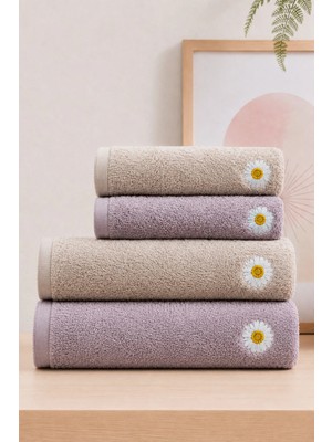 Bersay Tekstil Lina 4'lü %100 Pamuk Bambu Nakışlı El - Yüz - Baş / Mutfak Havlusu Seti ( 2 Adet 50X90 cm - 2 Adet 30X50 | Analı Kızlı Çeyizlik Havlu Seti |premium, Yumuşak, Emici ve Dayanıklı