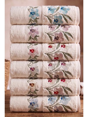Bersay Tekstil 6'lı Çiçek Nakışlı El & Yüz Havlu Seti | 50X90CM | %100 Pamuk | Emici, Yumuşak, Çeyizlik Lüks Havlu