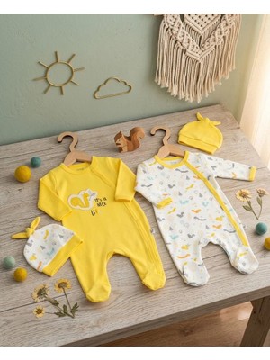 Bambik Imajbebe Kız Bebek Sevimli Sincap Figürlü Bereli Patikli 2'li Tulum Seti (4 Parça)