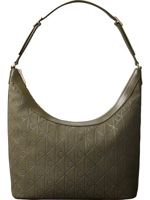 Calvin Klein Haki Kadın Omuz Çantası Emblem Aop Sueded M Shoulder Bag
