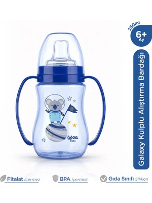 Wee Baby Galaxy Kulplu Mavi Alıştırma Bardağı Bebek Suluk 250 Ml 6+ Ay